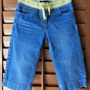 Mini Boden Girls Capri Denim Jeans Cropped Pants Size 9 Elastic Waist Drawstring
